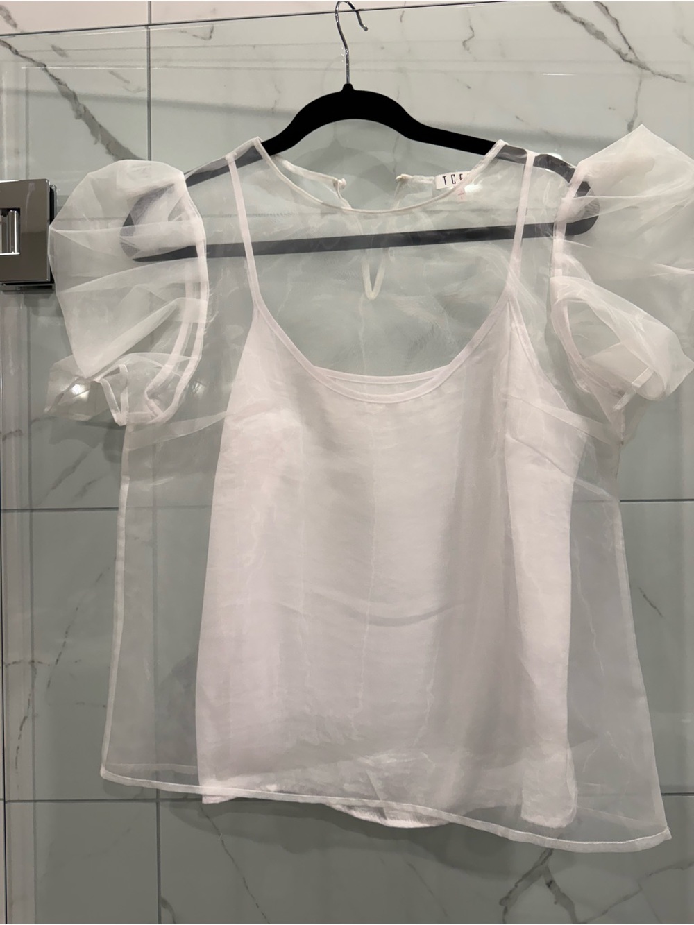 TCEC White Sheer Puff-Sleeve Camisole Top